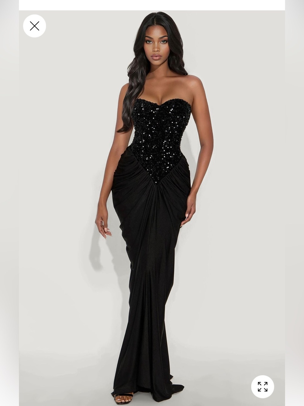 Strapless Black Sequin Bodice Evening Gown